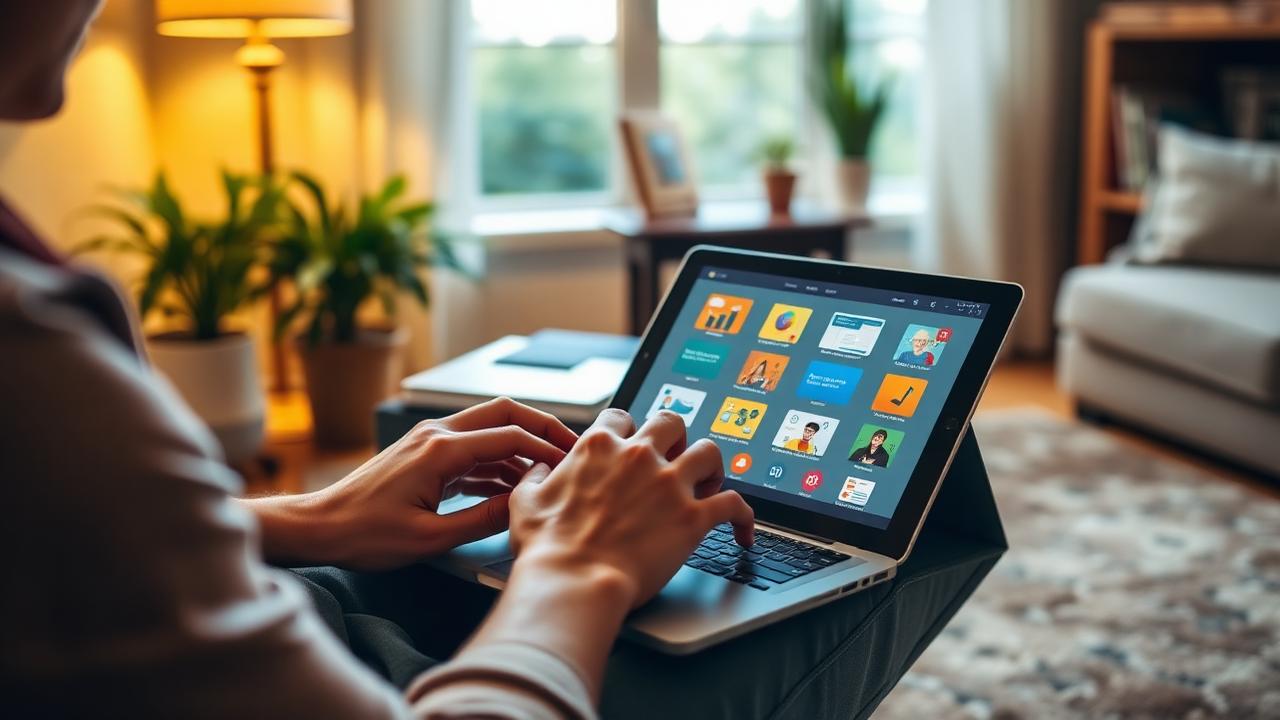 A person using a laptop to browse a digital library